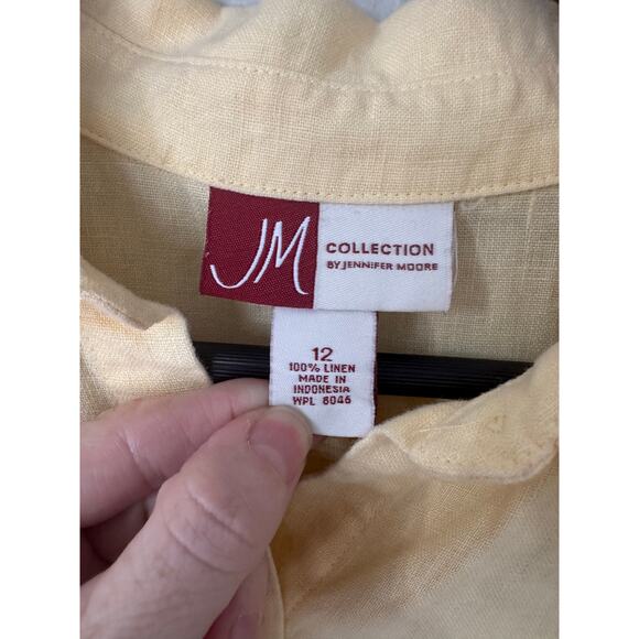 JM Collection by Jennifer Moore 100% Linen Embroidered Button Up Shirt Size 12 - Picture 5 of 5